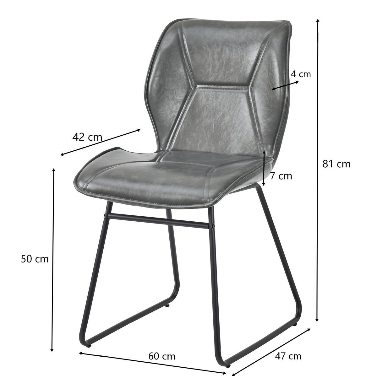 ESSZIMMERSTÜHLE 2er-Set Kunstleder mit Metallgestell Grau - Grau, Metall (47.5/81.5/60cm) - Meubliv