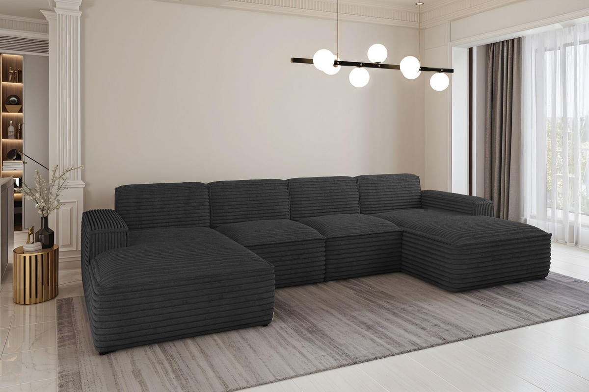 ECKSOFA Siena U ein Stil, der zum Entspannen einlädt, Stoff Velo Graphit - Graphitfarben, Holz/Textil (344/73/165cm) - Kaiser Möbel