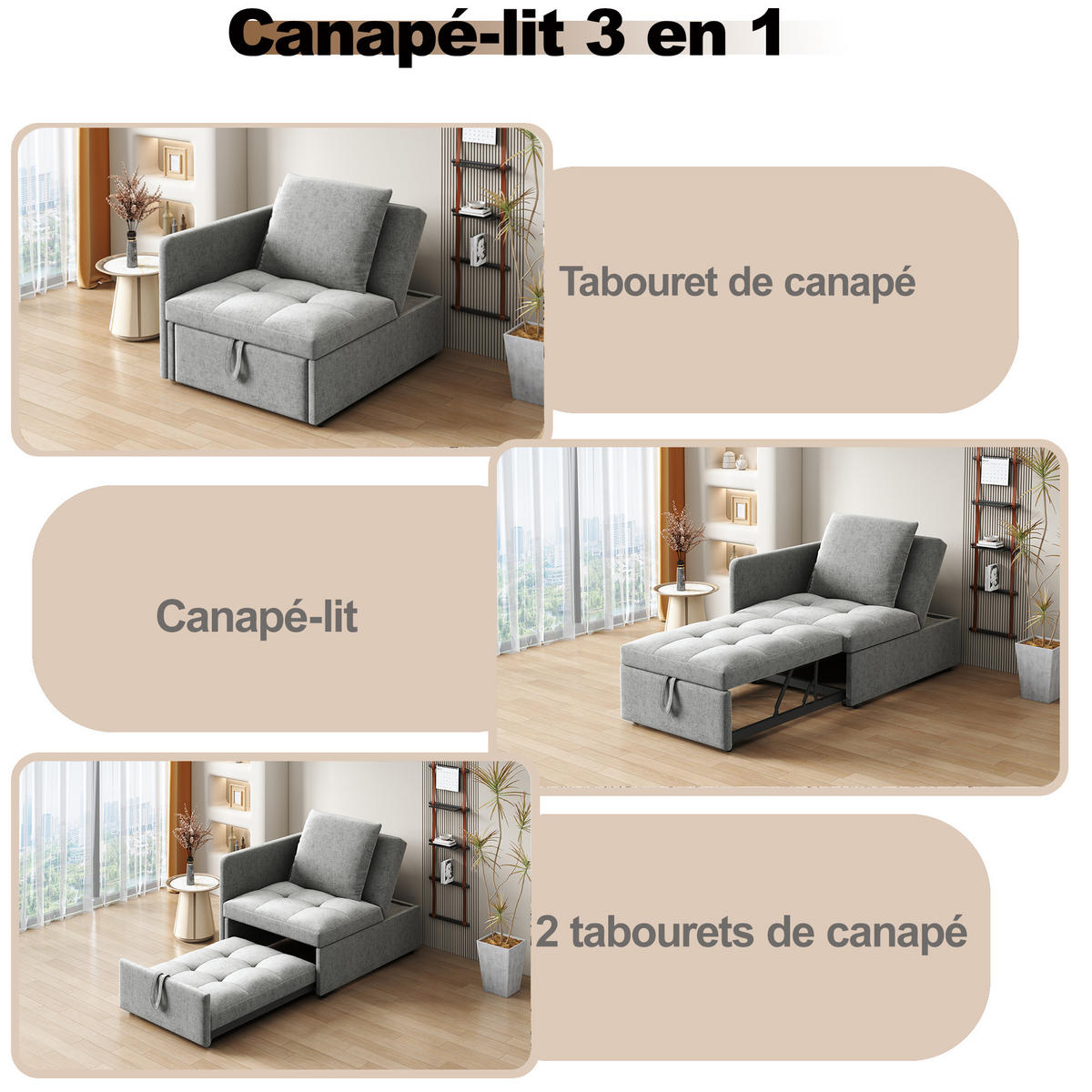 POLSTERBETT 3in1 Leinen Rückenlehne - Grau, Textil (64/177cm) - FLIEKS