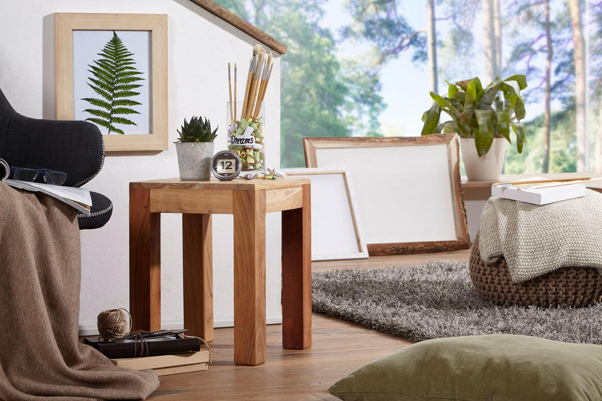 COUCHTISCH Massivholz Handgefertigt Edelholz Design, Beige 35x35x45 cm - Beige, Holz (35/35/45cm) - KADIMA DESIGN