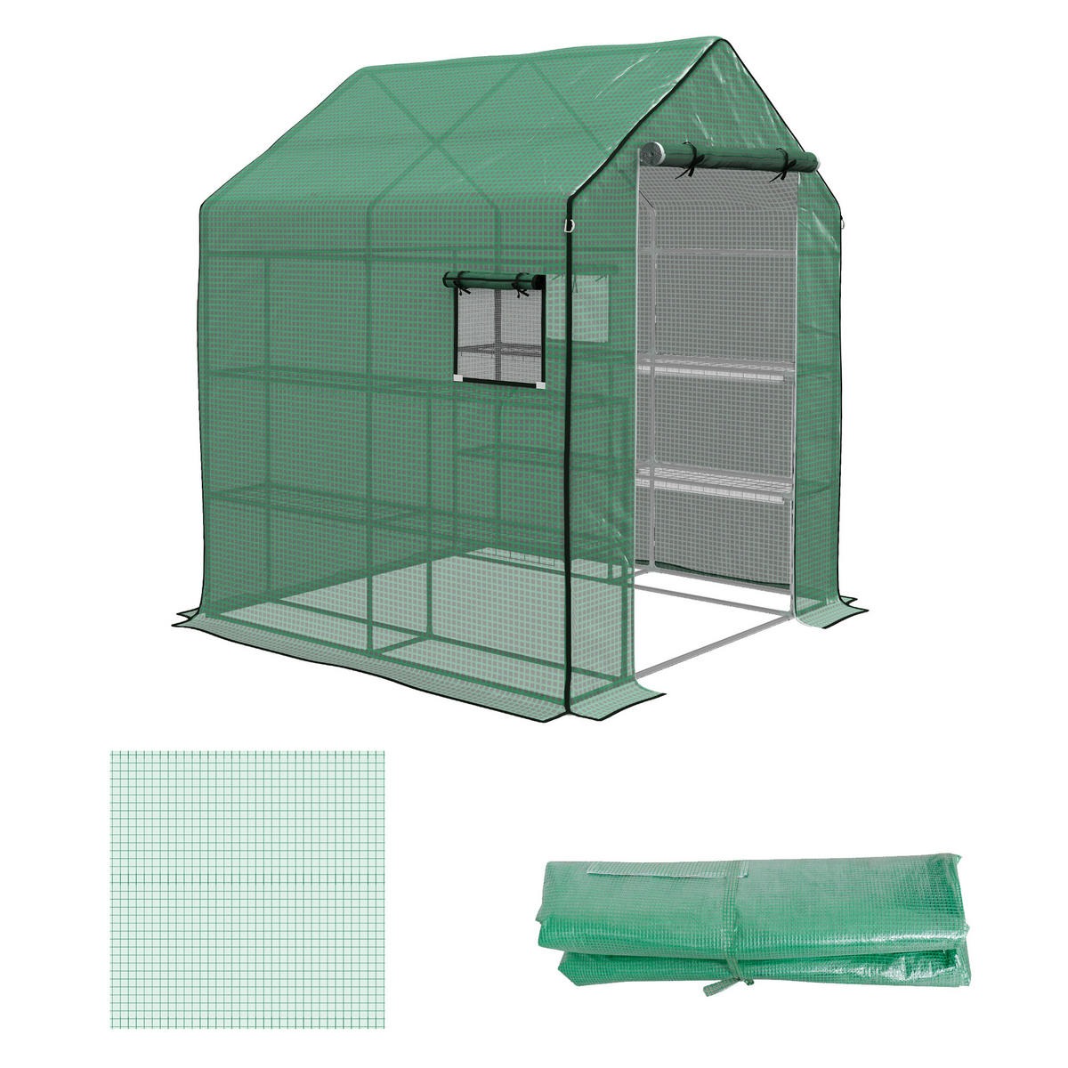 ERSATZFOLIE für Gewächshaus DE-05814 mit aufrollbaren Fenstern & Tür 140/143/190 cm Grün - Grün, Kunststoff (143/190/140cm) - ComfortXL
