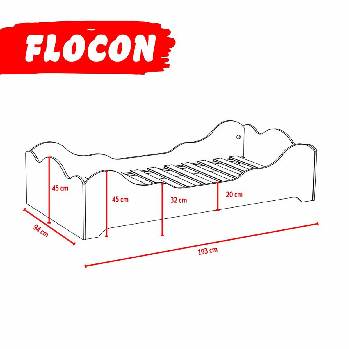 KINDERBETT FLOCON mit Lattenrost/ Bett 90x190 - Weiß - Weiß, Holzwerkstoff (90/190cm) - Weber Industries