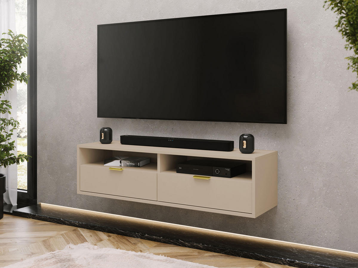 TV-LOWBOARD Queen 140 - Kaschmir/Goldfarben, Holzwerkstoff/Metall (140/35/33cm) - MIRJAN24