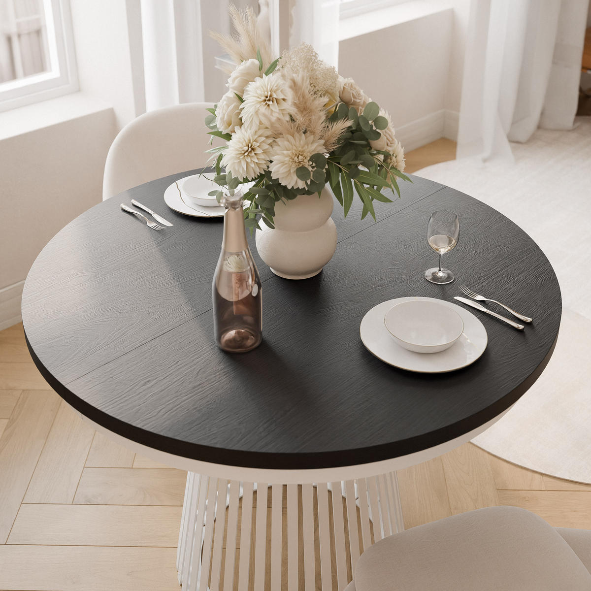 AUSZIEHTISCH AUREA 100-180/75 cm, Weiß / Schwarz - Schwarz/Weiß, Holzwerkstoff/Metall (100/100/75cm) - Idohome