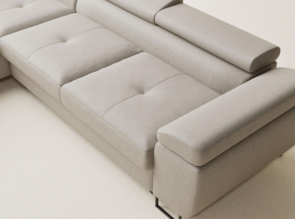 ECKSOFA MIT SCHLAFFUNKTION Concord Beige Webstoff - Beige/Schwarz, Holz/Holzwerkstoff (277/203cm) - Maison de Reve