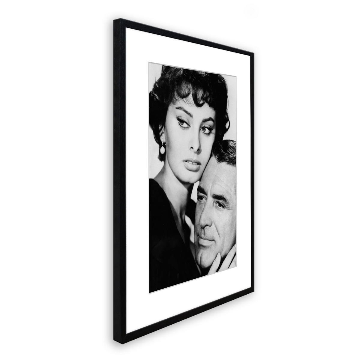 BILD mit Rahmen 51x71 cm Sophia Loren & Cary Grant Schwarz-Weiß - Weiß, Holz (51/71cm) - artissimo