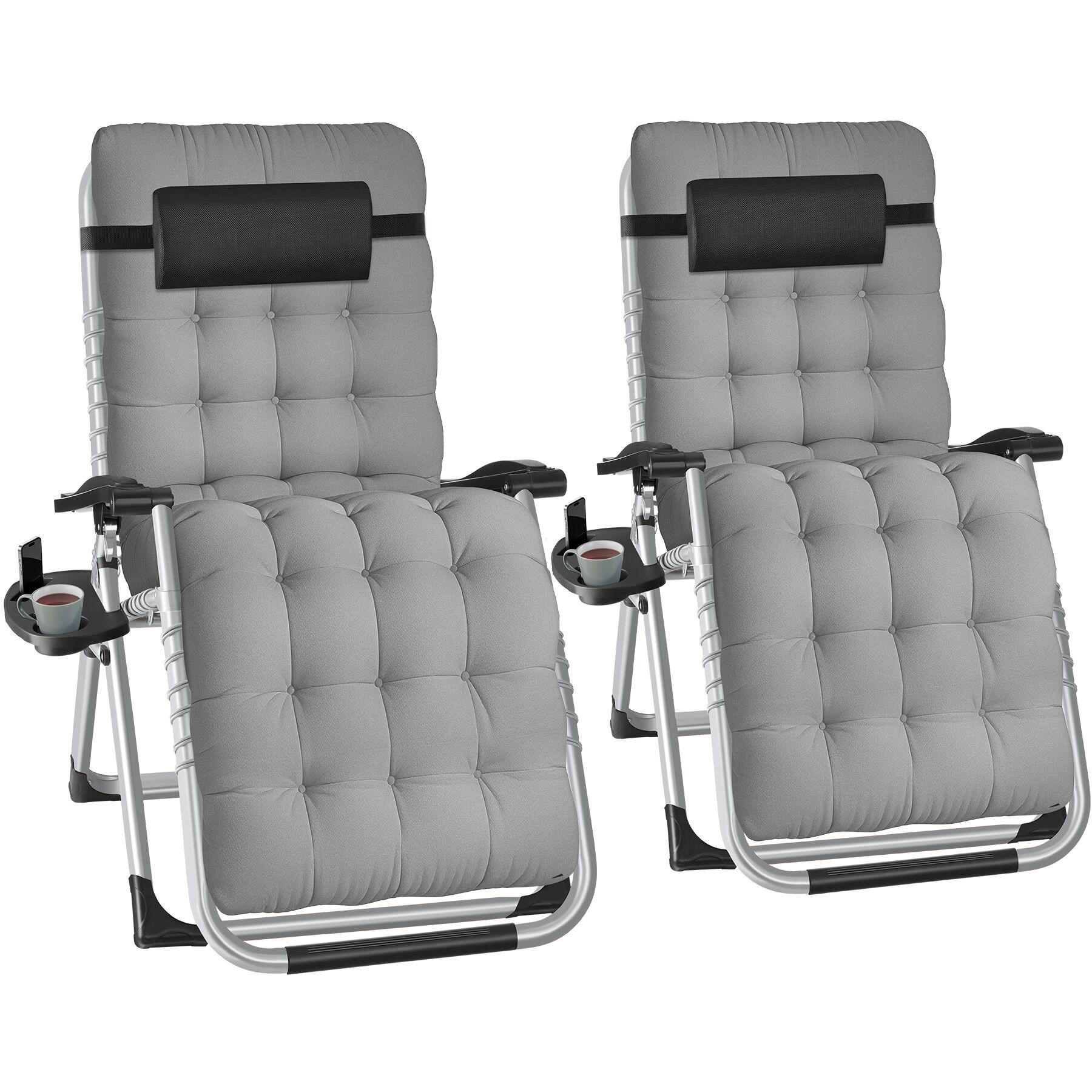 SONNENLIEGE 2er Set Cloud, 84 x 168 x 82,5 cm, mit Ablagetisch, hellgrau - Hellgrau, Kunststoff (84/103/113cm) - tectake