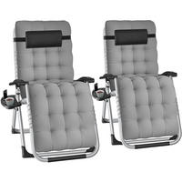 SONNENLIEGE 2er Set Cloud, 84 x 168 x 82,5 cm, mit Ablagetisch, hellgrau - Hellgrau, Kunststoff (84/103/113cm) - tectake