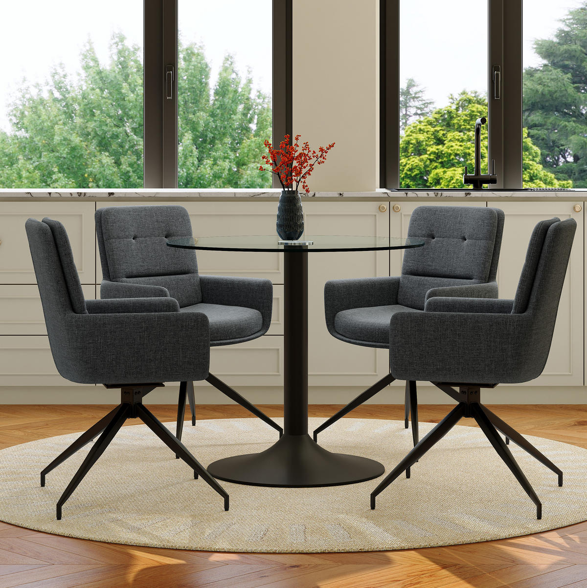 ESSTISCH-SET rund 85 cm mit 4 Stühlen Schwarz/Dunkelgrau - Multicolor, Metall (85/76/85cm) - Meubliv