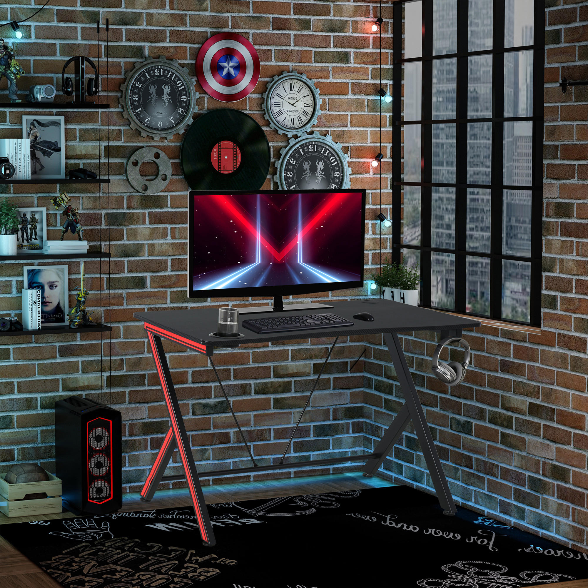 GAMING-TISCH, MDF, Stahl, Schwarz - Schwarz, Kunststoff (105/55/75cm) - HOMCOM