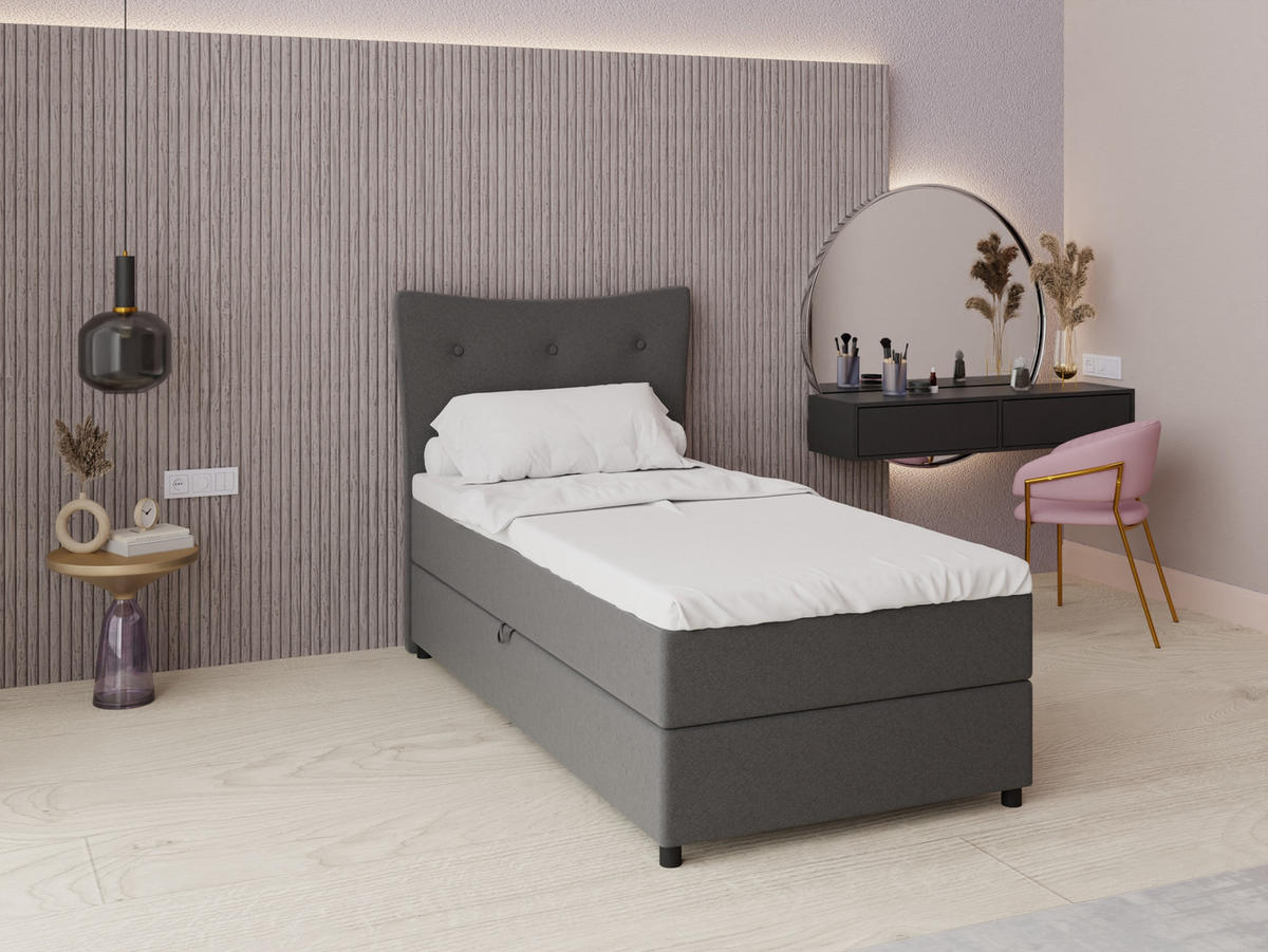 BOXBETT Nevada 100x200 cm Polsterbett mit hochwertiger Bonell-Matratze und Topper - Dunkelgrau - Anthrazit, Holz (100/200cm) - Panda Möbel