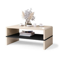 COUCHTISCH rechteckig Beige Hochglanz - Schwarz mit Ablage - Beige/Schwarz, Holzwerkstoff (60/100/43cm) - designimpex