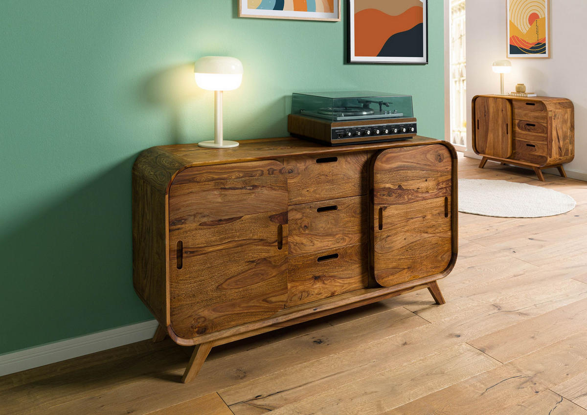SIDEBOARD Sheesham 134x40x75 hellbraun lackiert MAILAND #101 - Braun, Holz (134/75/40cm) - Massivmoebel24