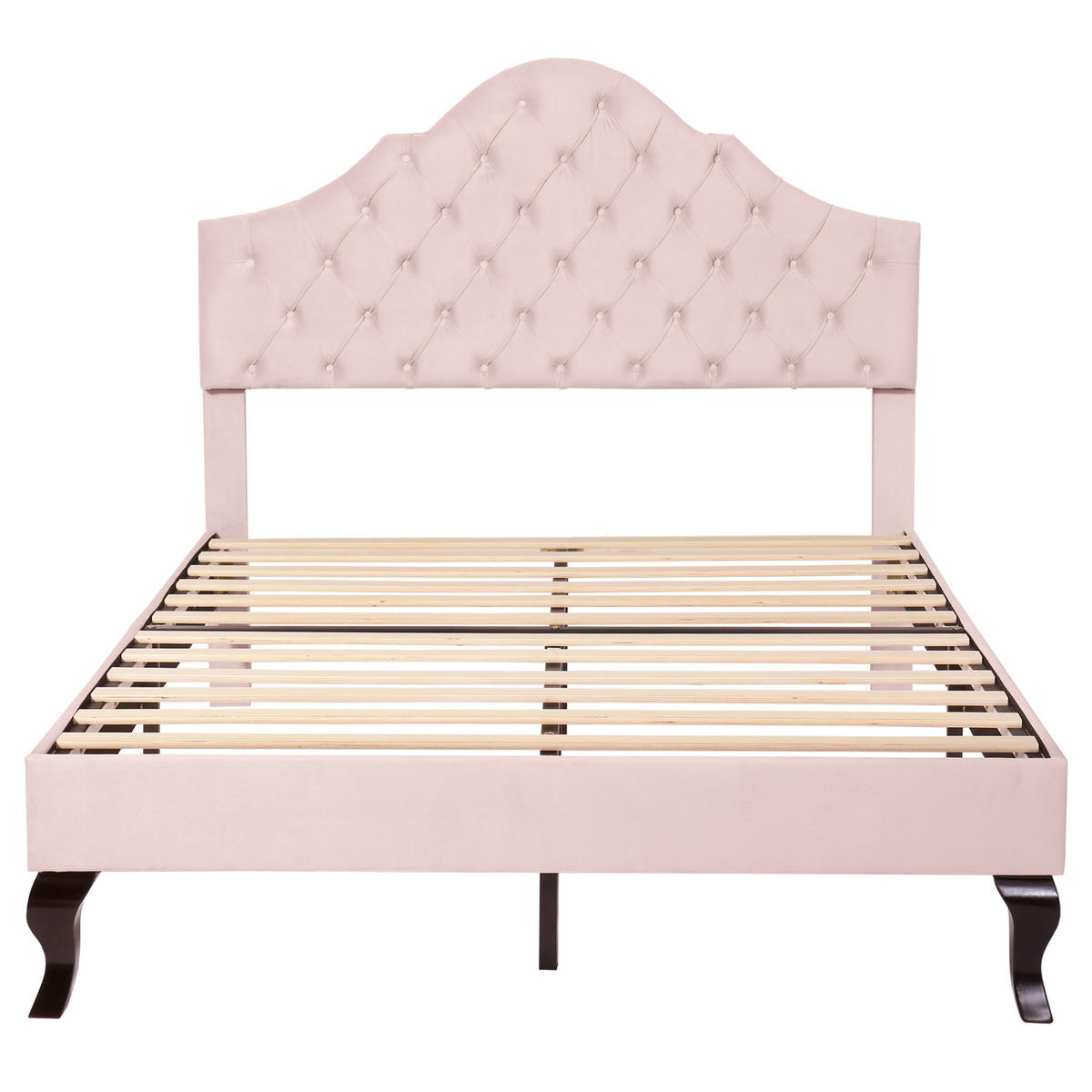 POLSTERBETT 140/200 cm aus Samt in Rosa mit Lattenrost und verstellbarem Kopfteil - Rosa, Textil (140/200cm) - Flora Grace