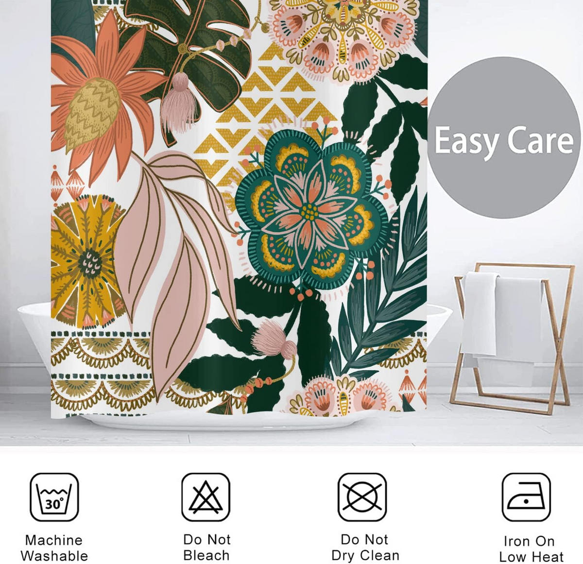 DUSCHVORHANG Boho floral bunt Polyester waschbar wasserfest - Multicolor, Kunststoff (180/180cm) - MCBOSON