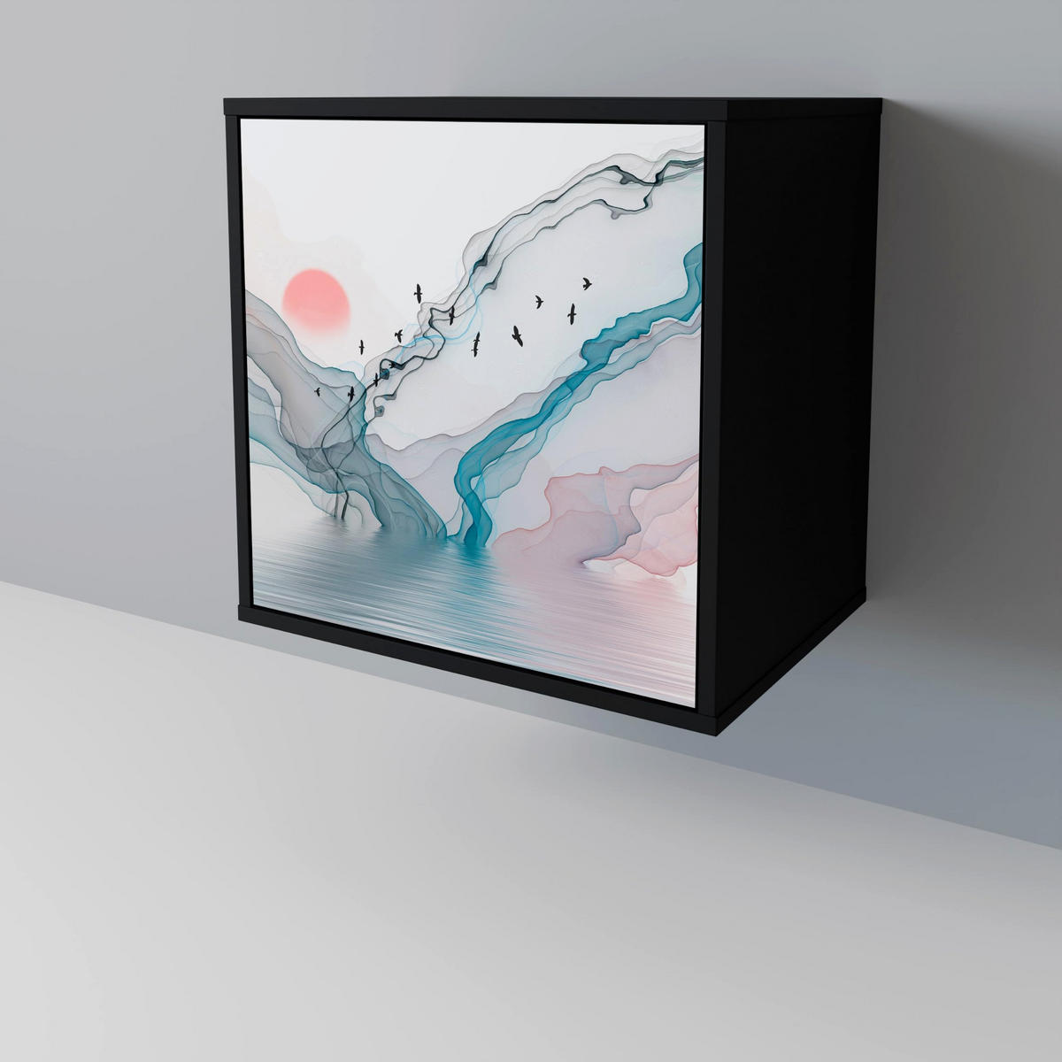 SIDEBOARD VELVET CROSSING, Schwarz, 57,5x42x75,5 cm, Goldfarbene Metallfüße - Goldfarben/Multicolor, Holzwerkstoff/Metall (57.5/75.5/42cm) - SpaceRebels