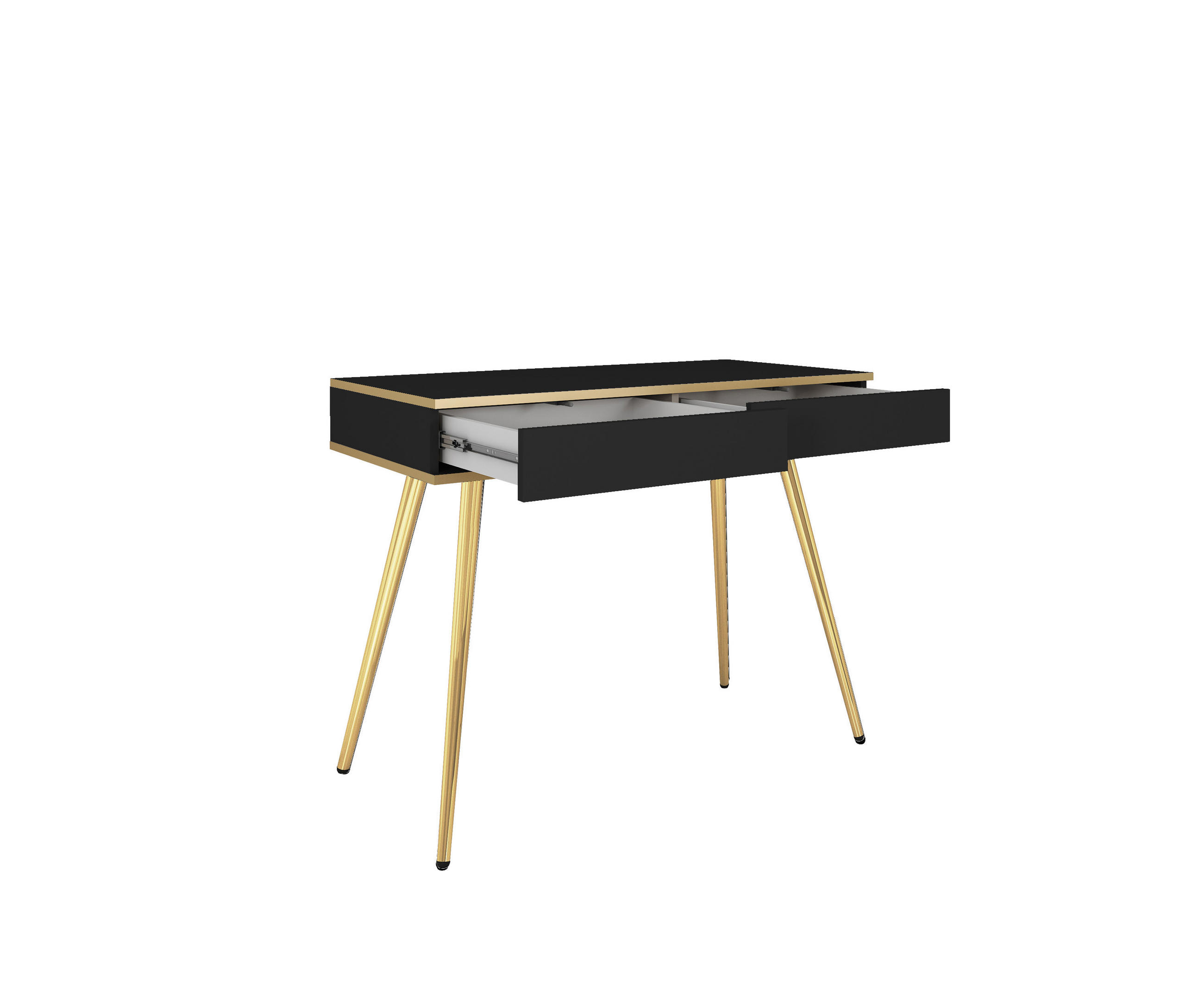 SCHMINKTISCH Schwarz - T-102, Hochglanz, Schubladen Push-to-Open 102x50x80 cm Schwarz/Gold - Goldfarben/Schwarz, Holzwerkstoff/Kunststoff (50/102/80cm) - DomoHome