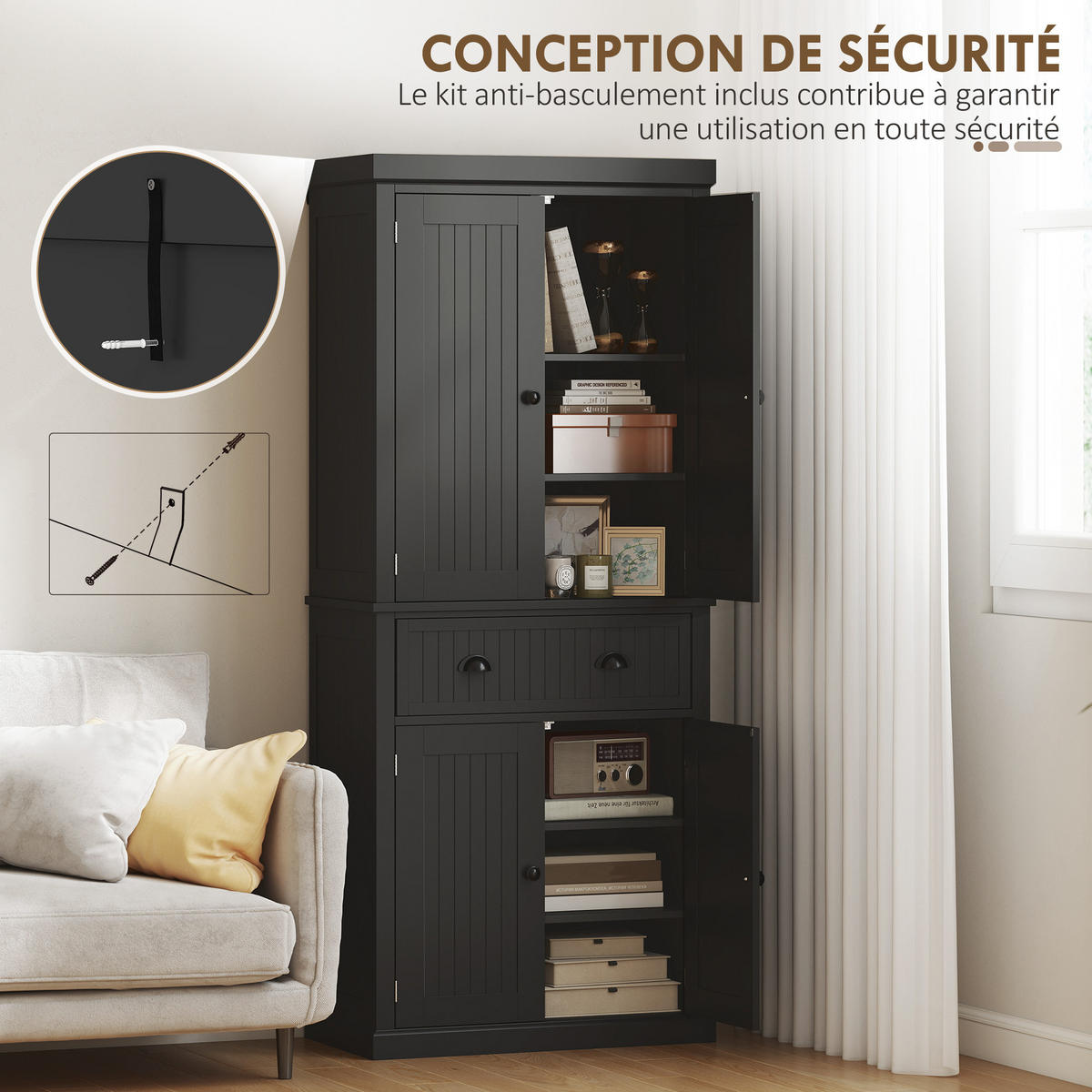 HIGHBOARD DE-11318 4 Türen Schwarz - Schwarz, Holzwerkstoff (40.2/183/76.2cm) - ComfortXL