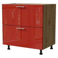 SCHUBLADENUNTERSCHRANK Brerra D2R/80 Korpus eiche artisan / Front RAL 3002 karminrot Hochglanz 80 / 50 / 82 cm Schubladensystem REJS Comfort Box - Rot/Eiche Artisan, Holz/Holzwerkstoff (80/82/50cm) - Feldmann-Wohnen