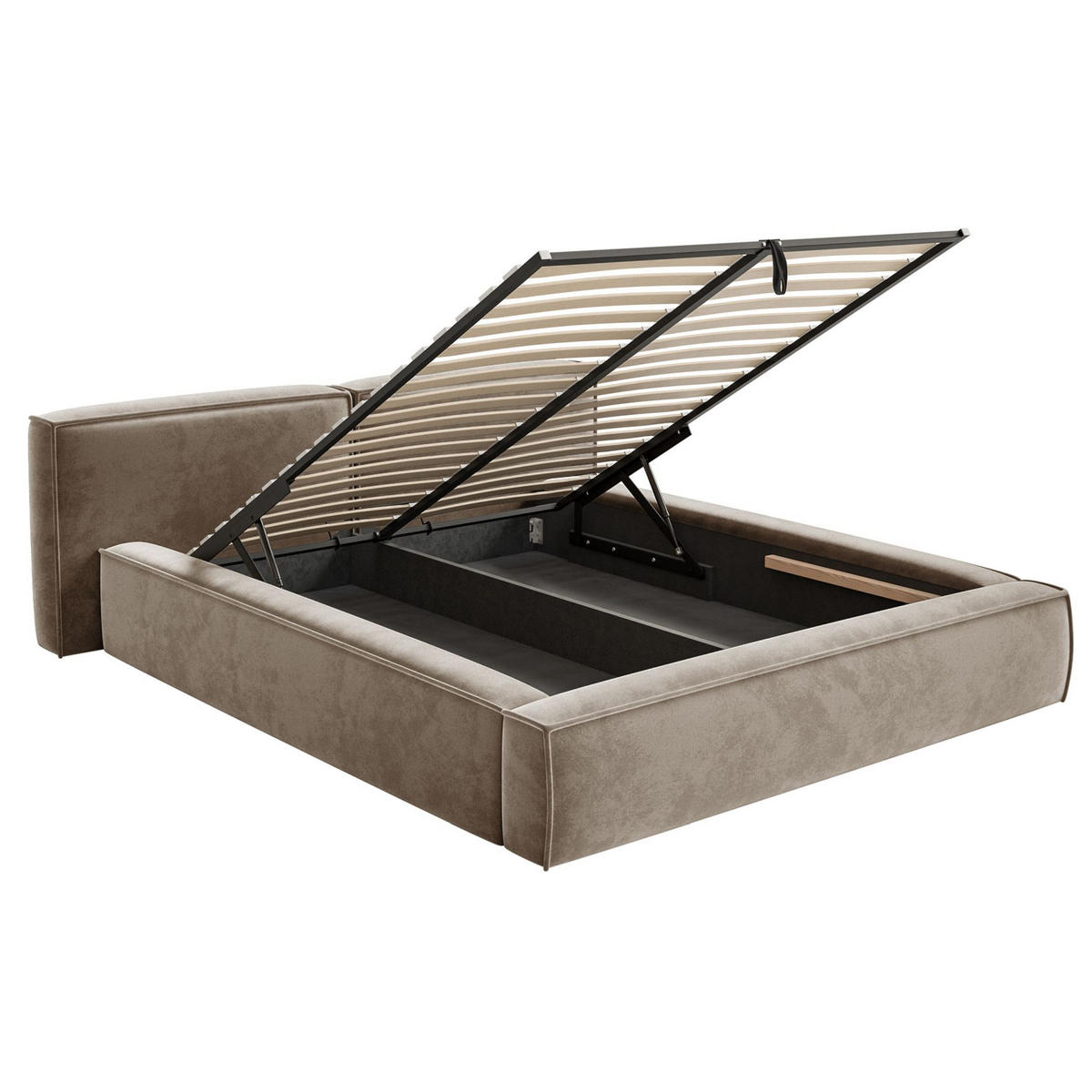 POLSTERBETT Tilves Low Hellbraun 200x200 cm - Hellbraun/Schwarz, Kunststoff/Textil (200/200cm) - Selsey