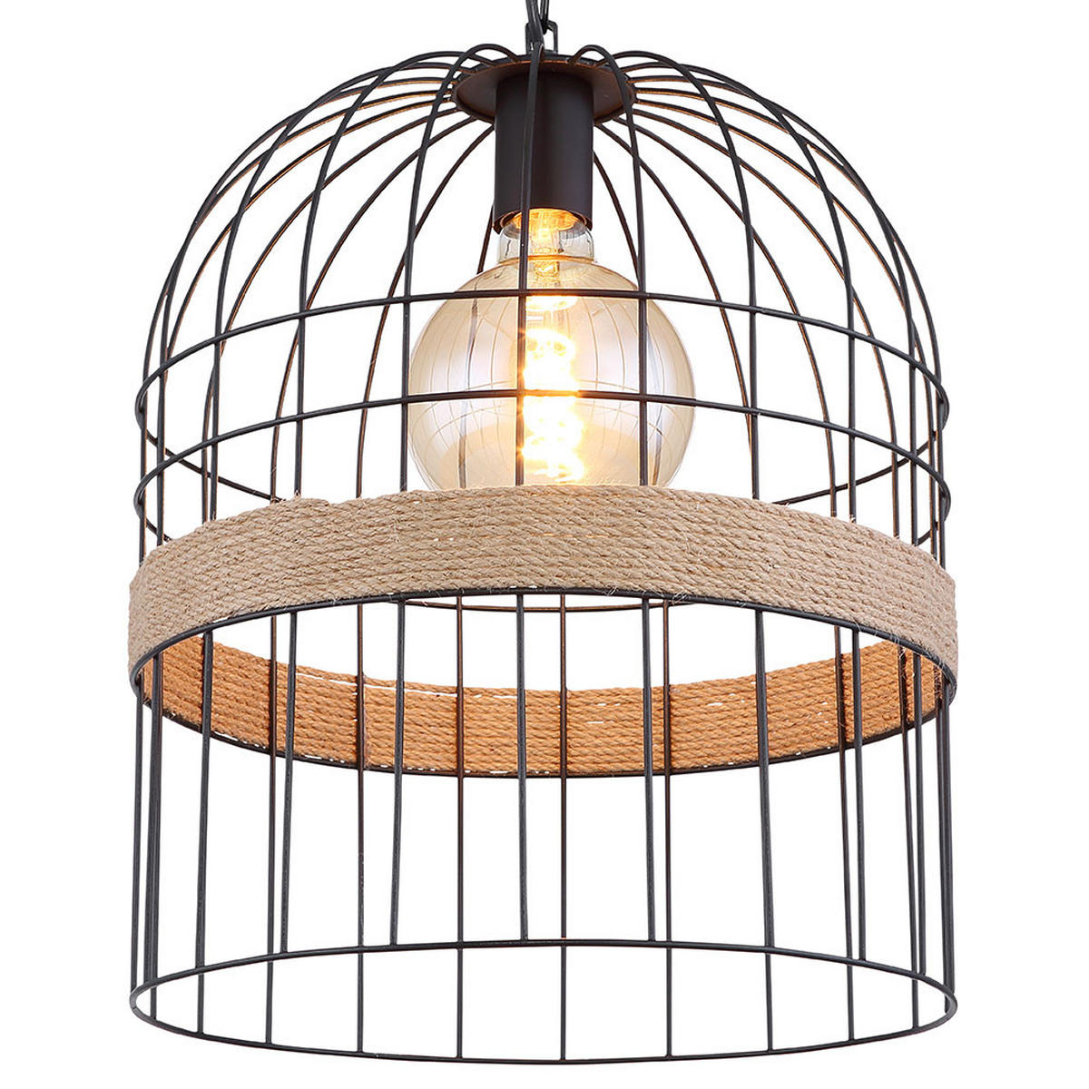 LED HÄNGELAMPE HALIA Schwarz Hanfseil - Schwarz, Metall (35/35/140cm) - Globo Lighting