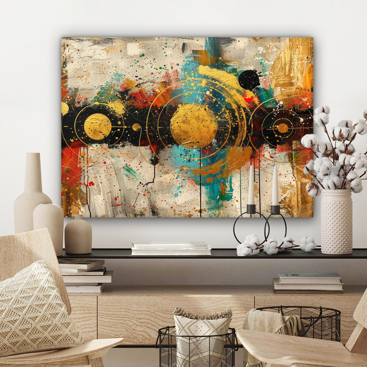 OBRAZ NA PLÁTNE Abstraktné - umenie - zlaté - moderné 80x60 cm - viacfarebná, textil (80/60cm) - MuchoWow