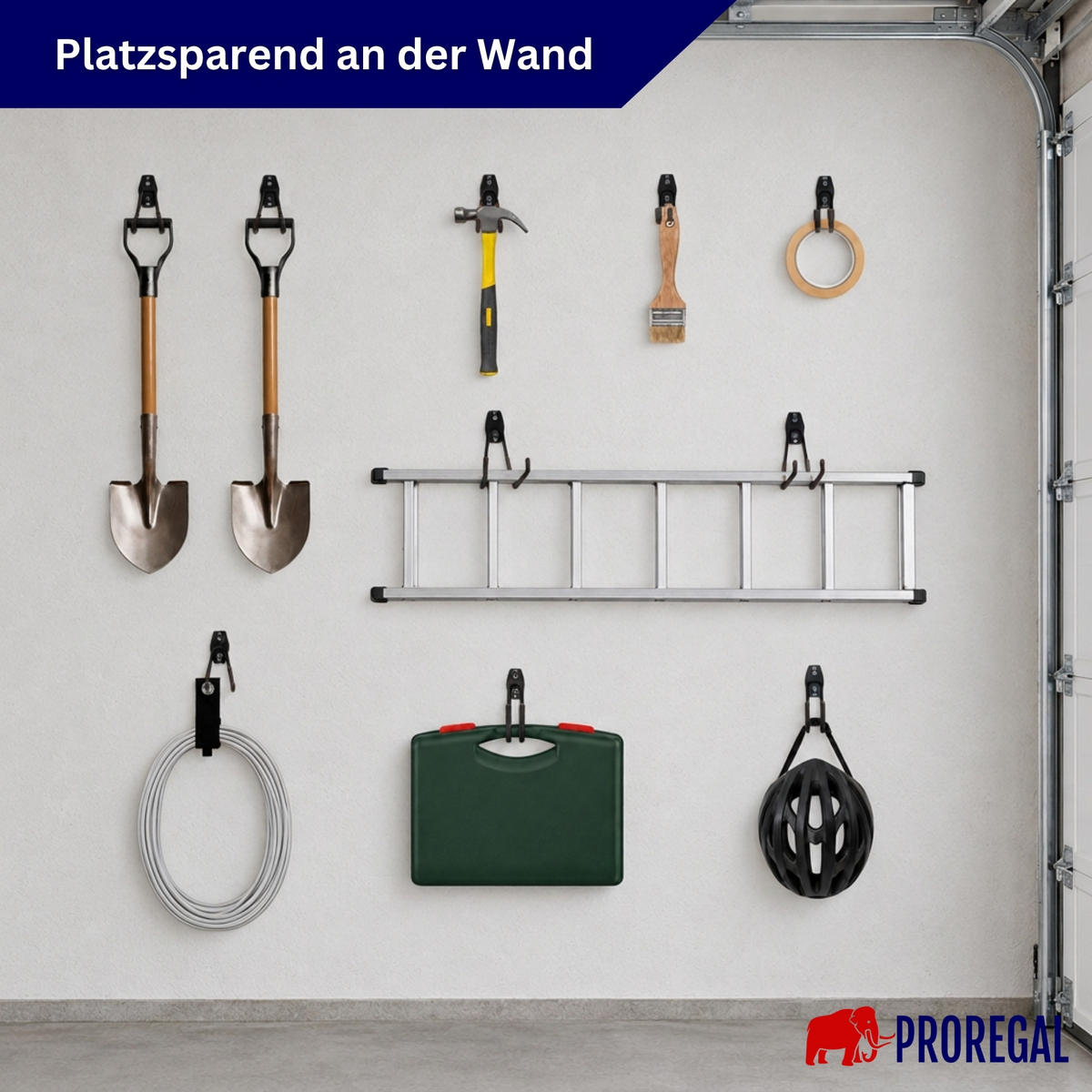WANDHAKEN für Garage GRIT 12-teiliges Set Schwarz Gerätehaken Platzsparende Aufbewahrung - Schwarz, Metall (19/2.5/16cm) - PROREGAL