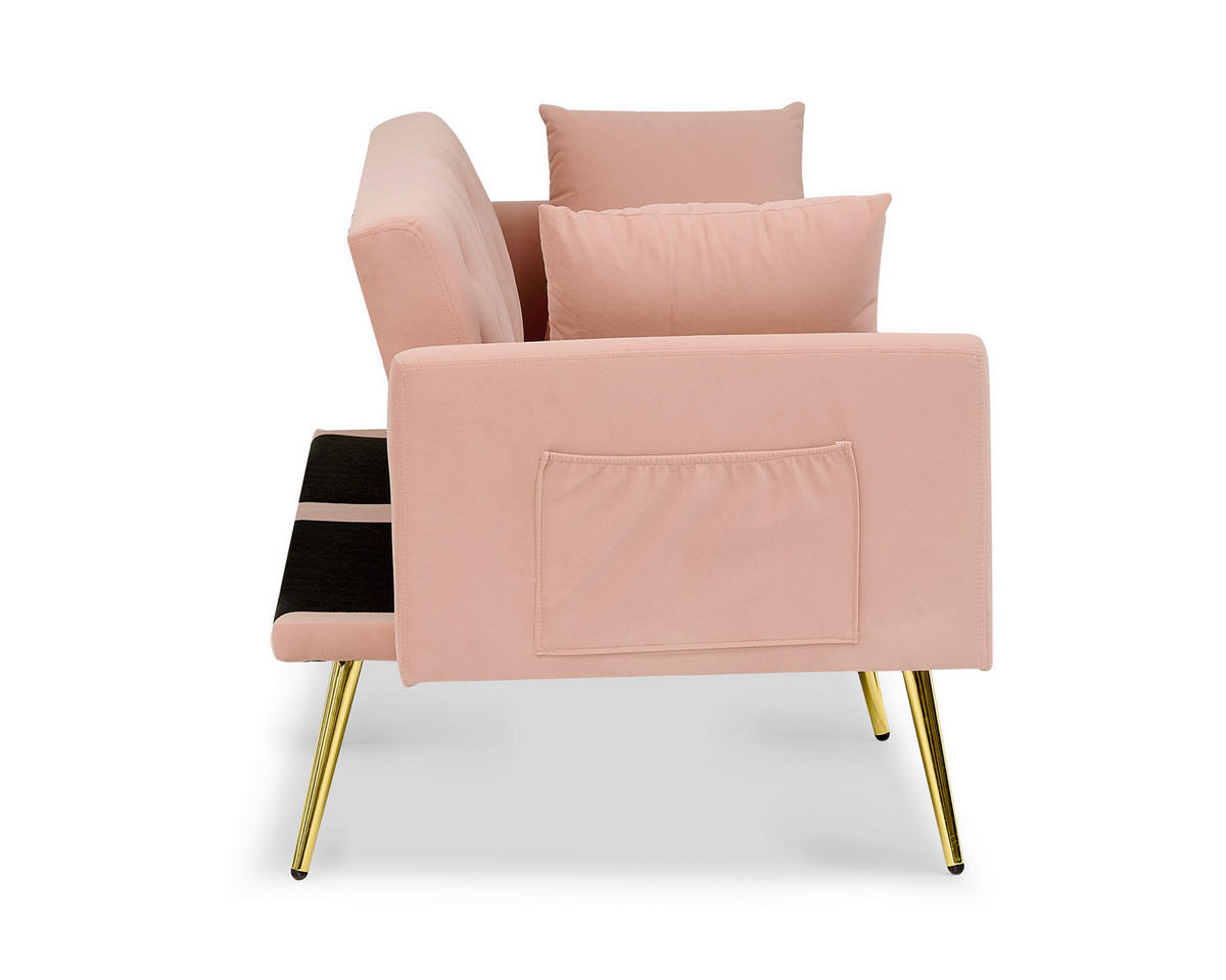 SCHLAFSOFA 177/78/74 cm in Pink Samt mit Aufbewahrungstasche - Rosa, Textil (78/74/177cm) - Oxeza