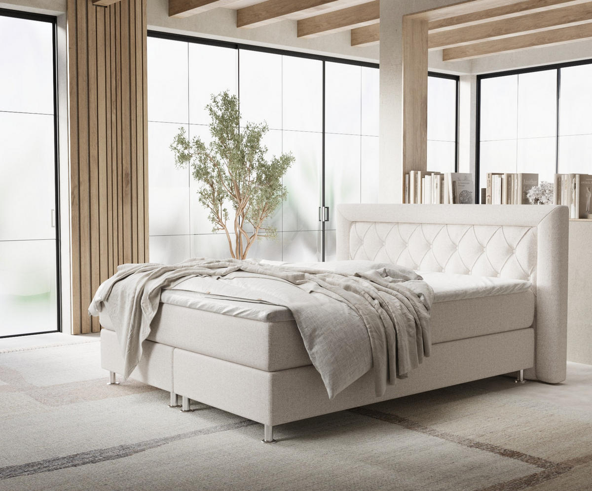BOXSPRINGBETT Lavello Hellbeige 200/200 cm mit Latex-Topper - Beige/Silberfarben, Holz/Holzwerkstoff (200/200cm) - Maison de Reve