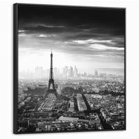 LEINWAND Bilder mit Rahmen - Paris - Skyline - Eiffelturm - Stadt - Wolken - 90x90 - Dunkelgrau, Textil (90/90cm) - MuchoWow