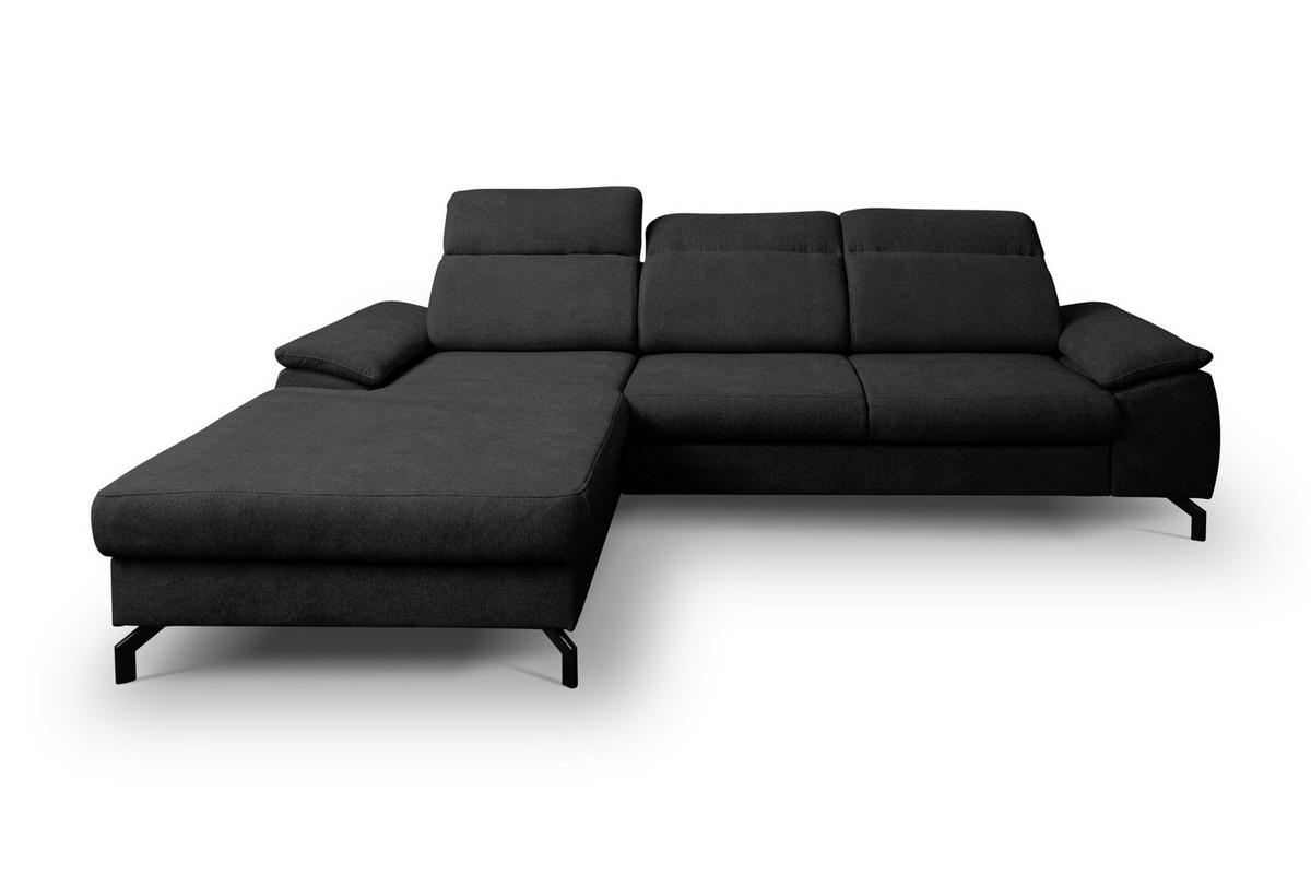 ECKSOFA MALIBU mit Schlaffunktion und Bettkasten, Farbe: Schwarz, Velourstoff, Ottomane Links - Schwarz, Textil (276/184cm) - VENASI MÖBEL