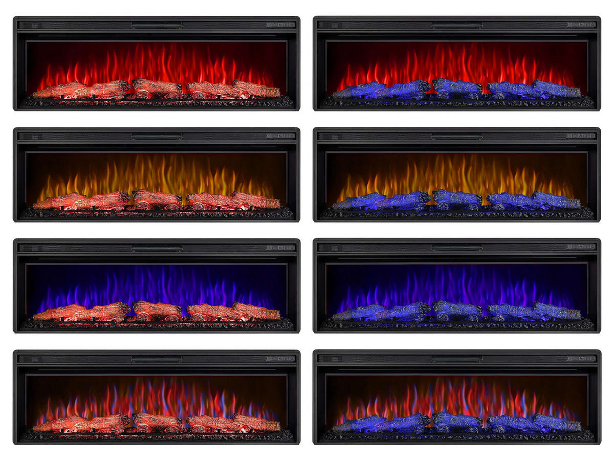 EINBAU-ELEKTROKAMINEINSATZ AF50 Multicolor – Breite 100 cm, 3D-Flammeneffekt, mehrfarbige Flammen, Heizfunktion - Schwarz, Glas/Metall (129.5/42.5/22.5cm) - ArtiFlame