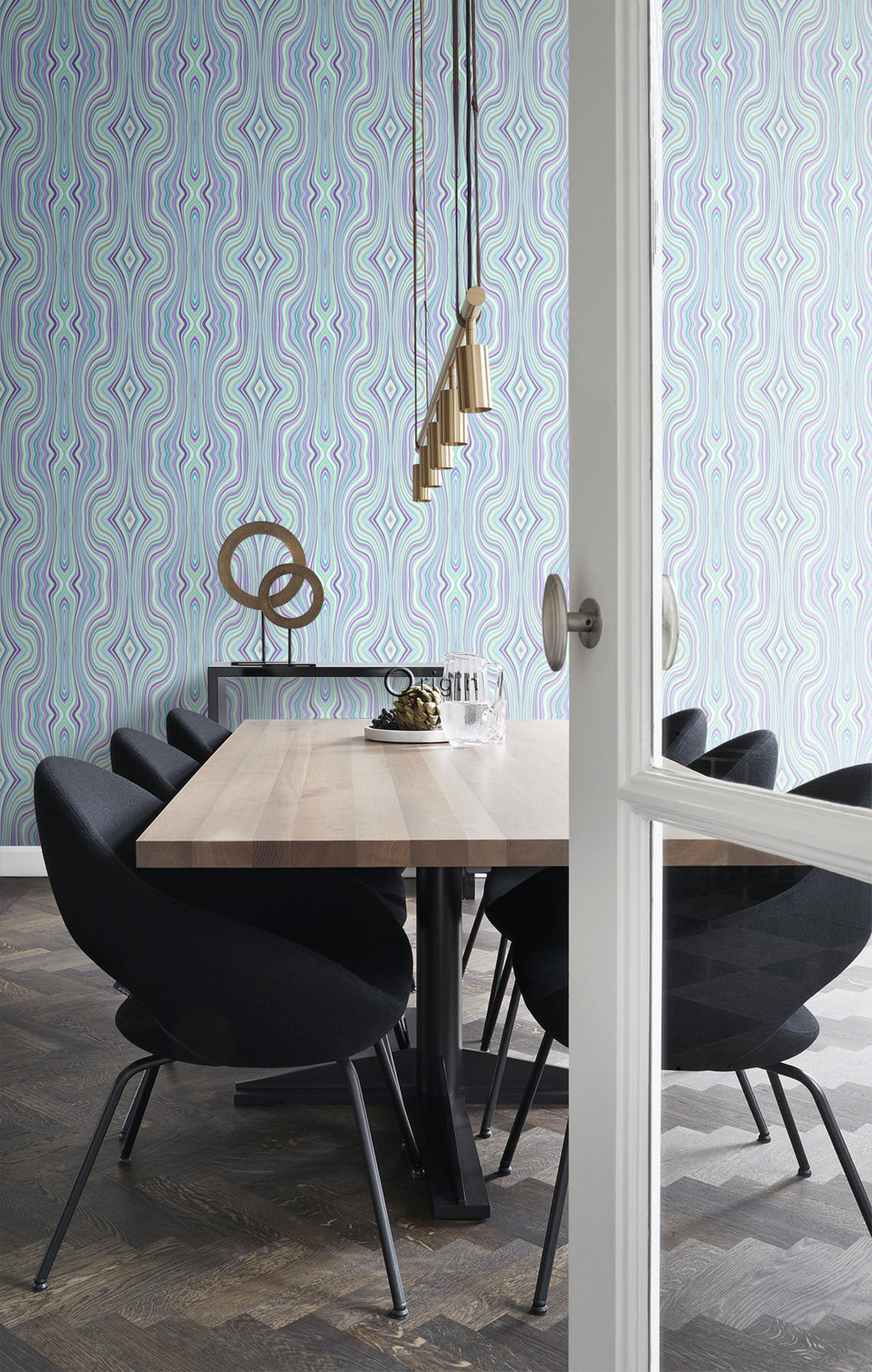 TAPETE grafische Linien 53 cm x 10.05 m - Türkis, Papier (53/1000cm) - Origin Wallcoverings
