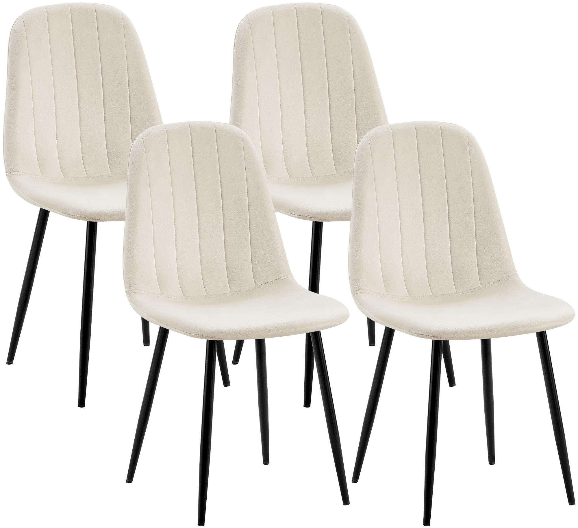 STUHL 4er Set Samt Cremeweiß - Schwarz/Weiß, Textil/Metall (45/88/54cm) - CLP