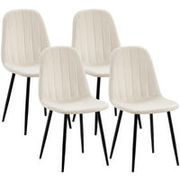 STUHL 4er Set Samt Cremeweiß - Schwarz/Weiß, Textil/Metall (45/88/54cm) - CLP