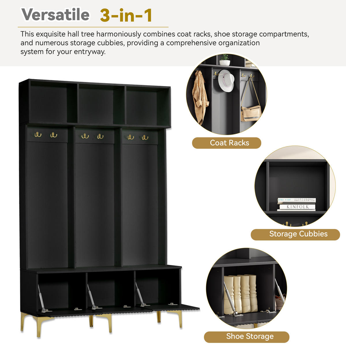 GARDEROBE 120/191,5/23,5 cm Schwarz aus Spanplatte mit Sitzbank - Schwarz, Holzwerkstoff (40/191/120cm) - OKMYHOME