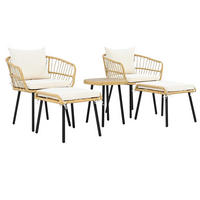 LOUNGEGARNITUR 5-tlg. Rattan Natur & Weiß Balkonmöbel mit Tisch, 2 Stühlen & 2 Hockern - Naturfarben, Textil - Urban Meuble