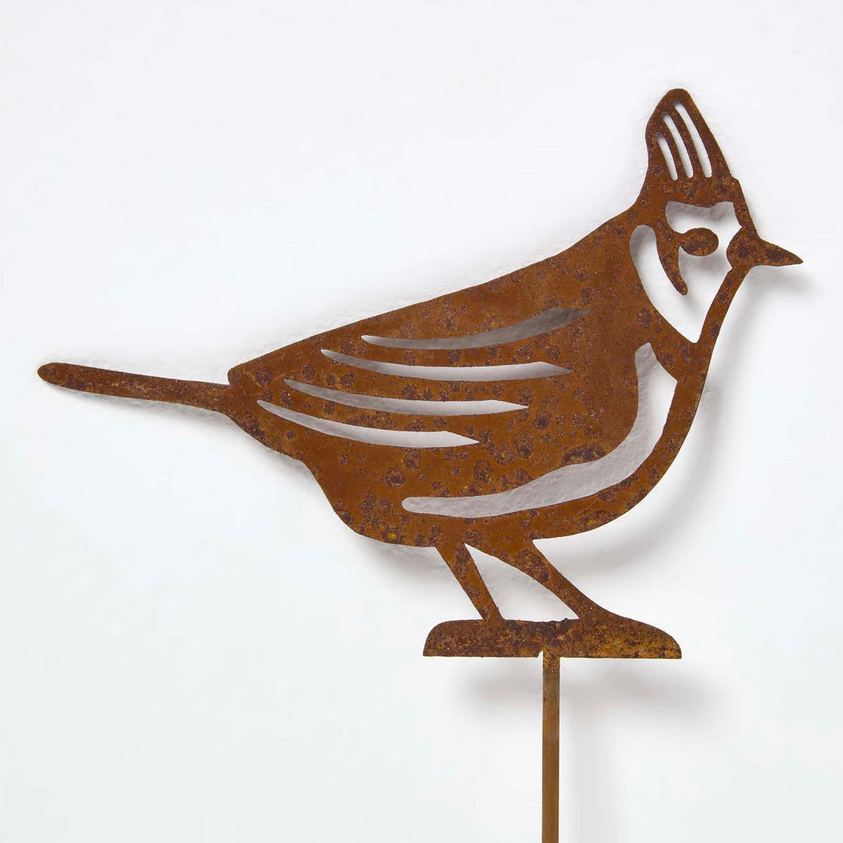 GARTENSTECKER Metall – Rostoptik Gartenfigur Haubenmeise 2er-Set - Dunkelbraun, Metall (37cm) - Homescapes