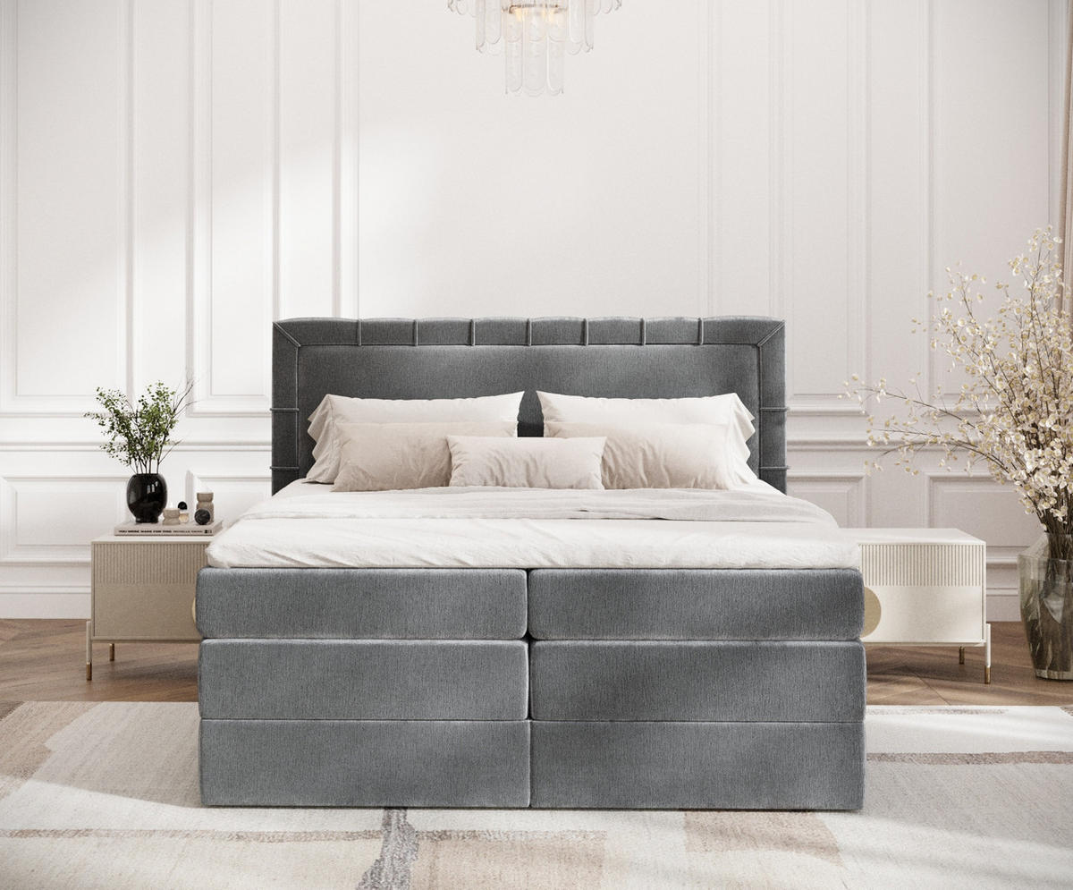 BOXSPRINGBETT Rosabel Grau 140/200 cm mit Matratze und Topper - Schwarz/Grau, Holz/Holzwerkstoff (140/200cm) - Maison de Reve