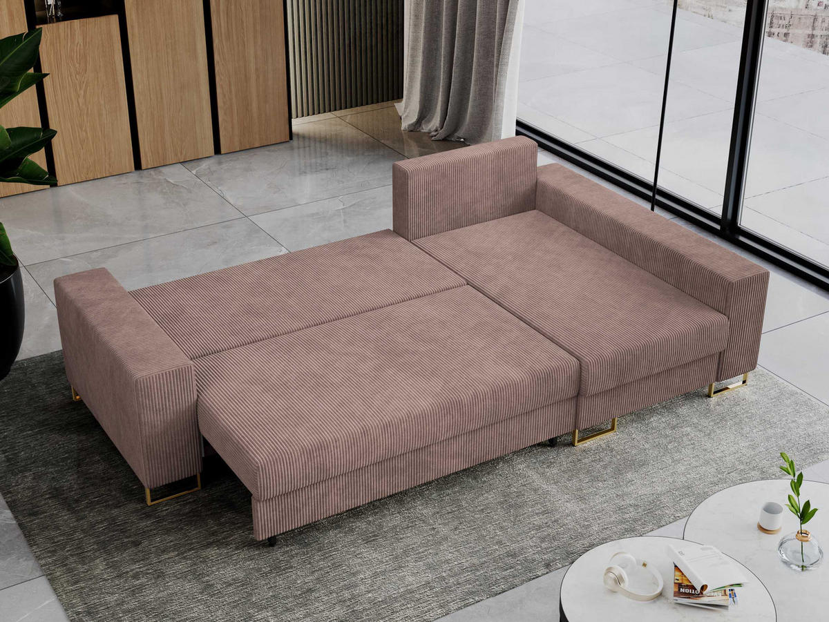 ECKSOFA Dorian Cord Rosa - Goldfarben/Rosa, Textil/Metall (242/138cm) - MKS