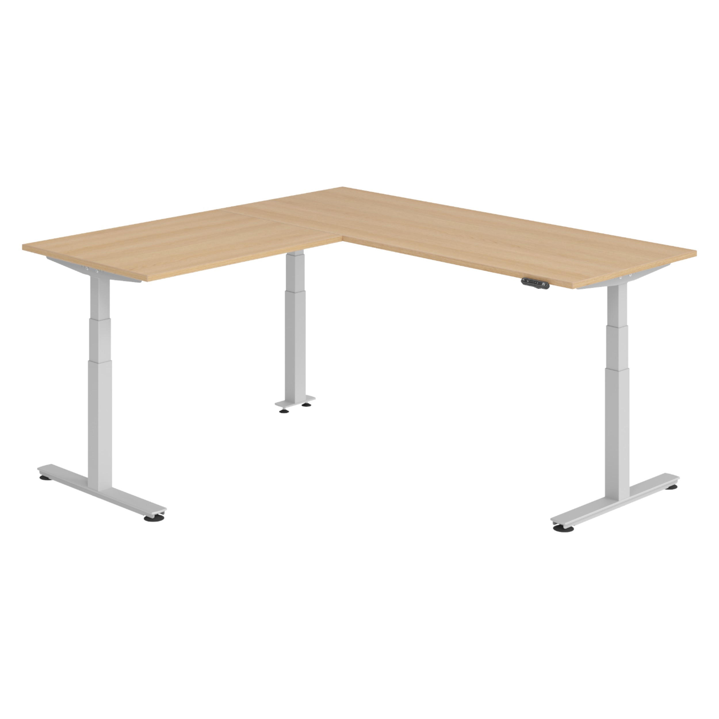 ECKSCHREIBTISCH elektrisch höhenverstellbar L-Form 200/200/74 cm in Eichefarben/Silberfarben - Eichefarben/Silberfarben, Holzwerkstoff (200/200/74cm) - bümö