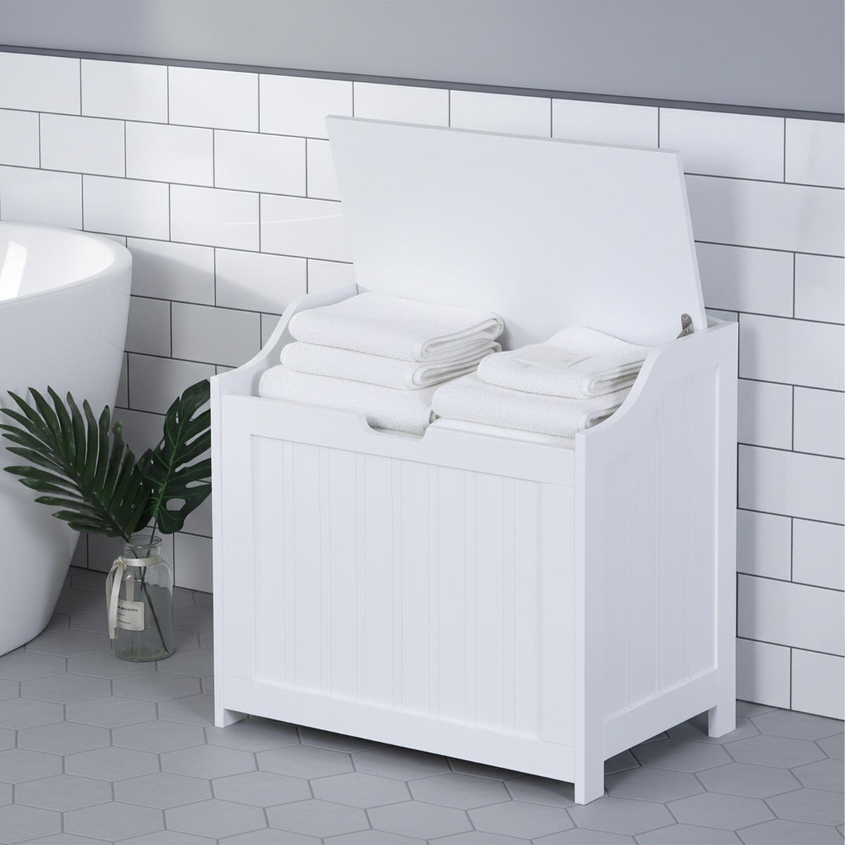 WÄSCHETRUHE - Weiß, Holzwerkstoff (56/53/36cm) - Relaxdays