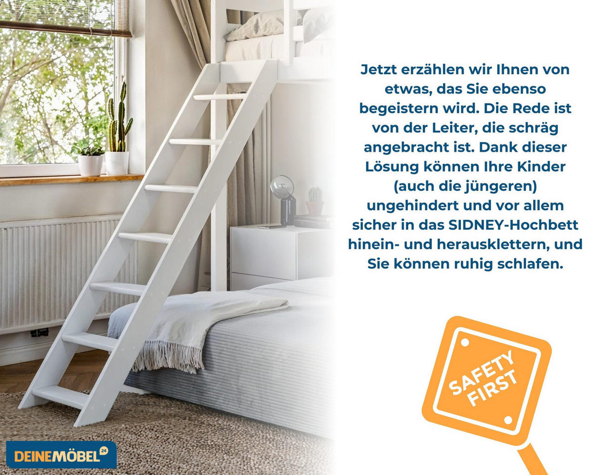 ETAGENBETT SIDNEY 90x200 in Weiß / Creme - Creme/Weiß, Holz/Holzwerkstoff (90/200cm) - Deine Möbel 24