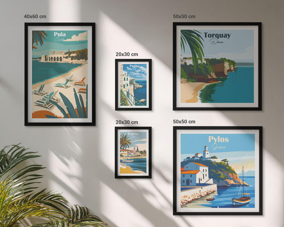BILDER SET 5er Set - 50x50 cm & 20x30 cm & 40x60 cm Schwarzer Rahmen - Italienische Küstenstädte - Schwarz, Kunststoff (40/60cm) - TULUP