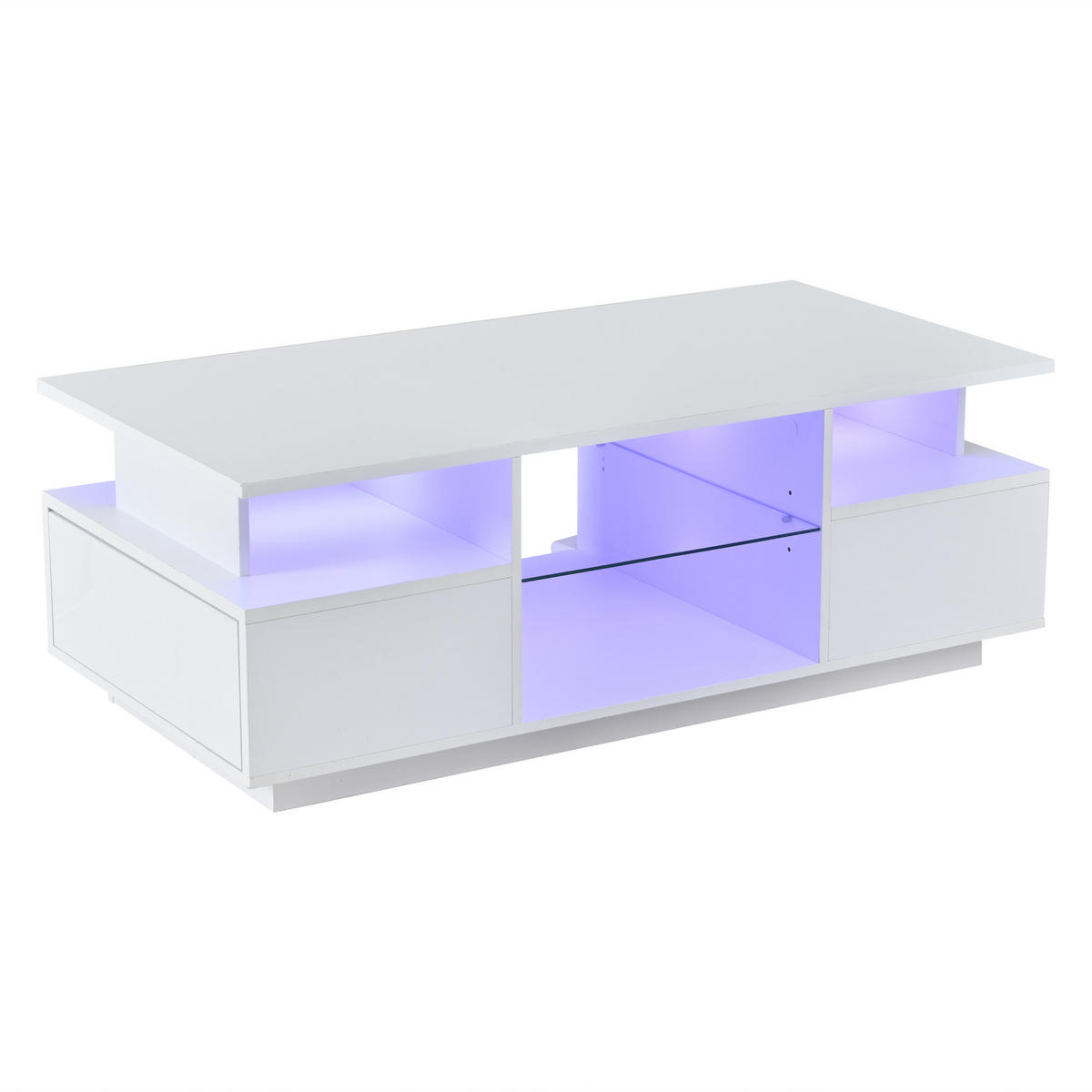 COUCHTISCH Weiß mit LED und 2 Schubladen 100/50/36 cm - Weiß, Holzwerkstoff (100/50/36cm)