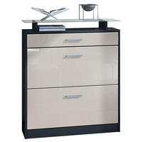 SCHUHSCHRANK Loret Front in Sandgrau Hochglanz - Sandfarben, Holzwerkstoff (89/104/23cm) - Vladon