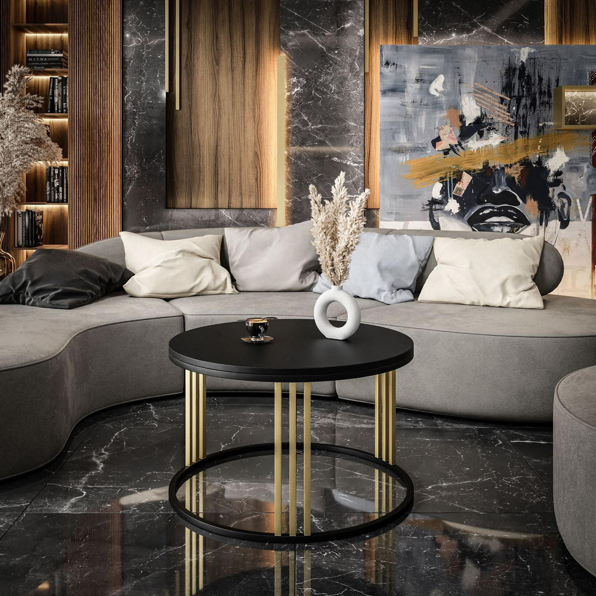 COUCHTISCH 2 in 1 LORI MIX schwarz matt - Goldfarben, Holzwerkstoff (70/70/48cm) - Lookway