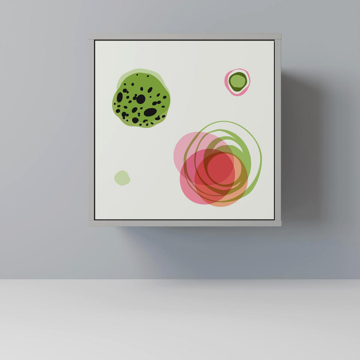 SIDEBOARD COLORFUL COSMOS, Grau, 57,5x42x72,5 cm, Schwarze Metallfüße - Multicolor/Schwarz, Holzwerkstoff/Metall (57.5/72.5/42cm) - SpaceRebels