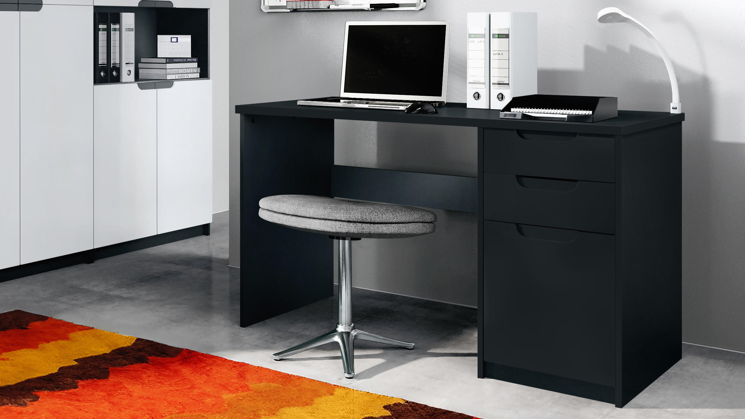 SCHREIBTISCH Logan Fronten in Schwarz matt - Schwarz, Holzwerkstoff (60/129/76cm) - Vladon