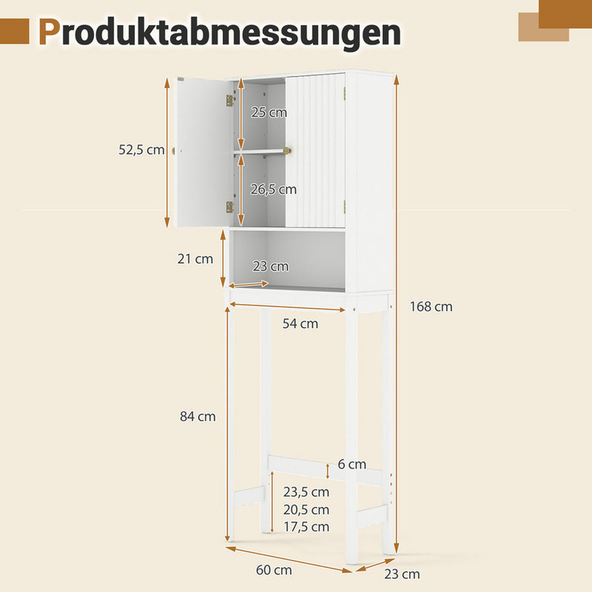 TOILETTENSCHRANK mit Türen weiß - Weiß, Holzwerkstoff (60/168/23cm) - COSTWAY